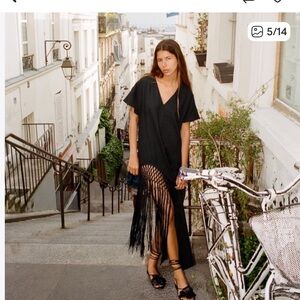 Zara Black Linen Dress with Fringe